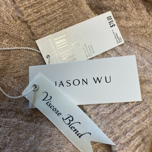 NWT Jason Wu size large Tan Taupe V-Neck Sweater viscous soft cozy‎ warm winter - Picture 3 of 12